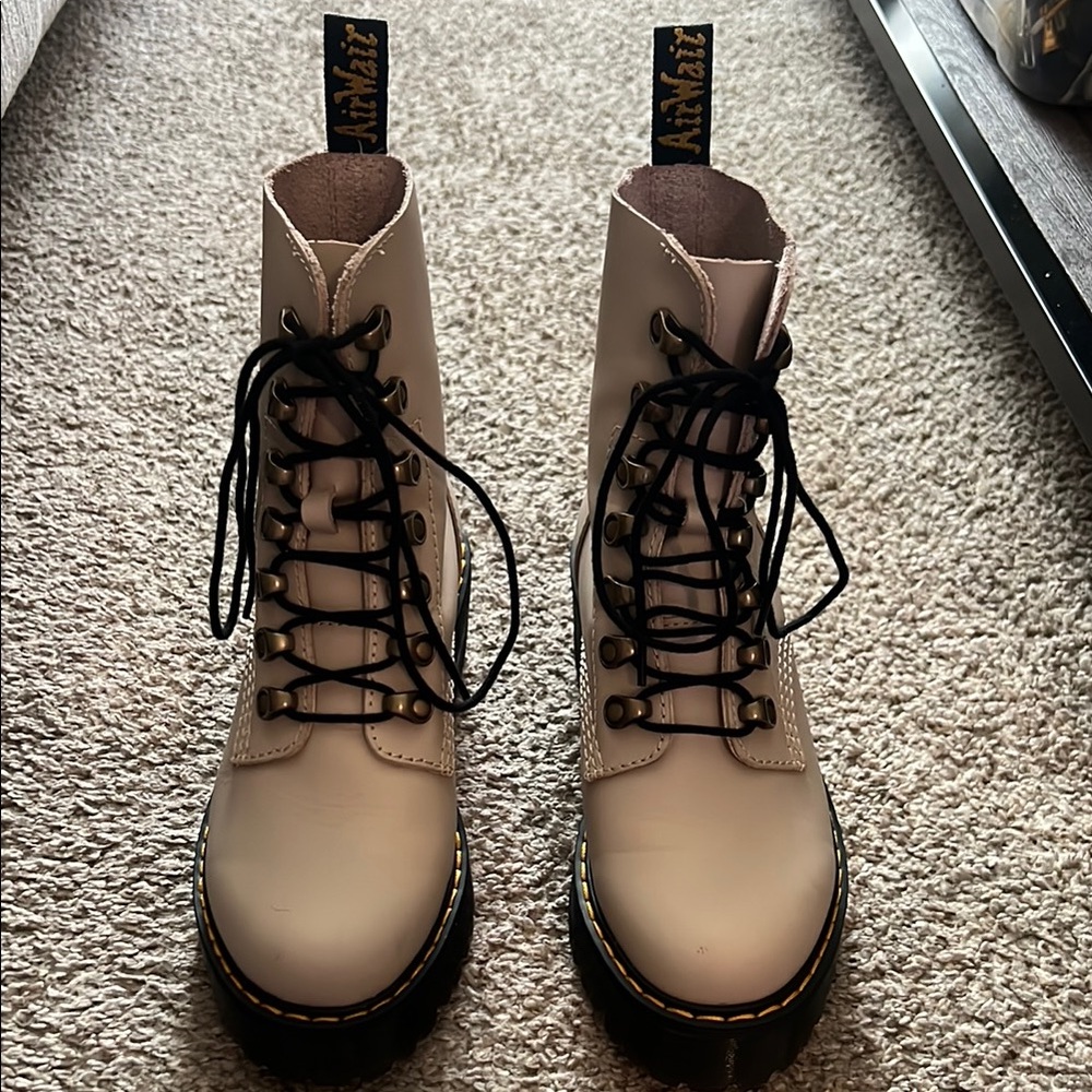Dr. Martens Cream Combat Boots with Black Laces